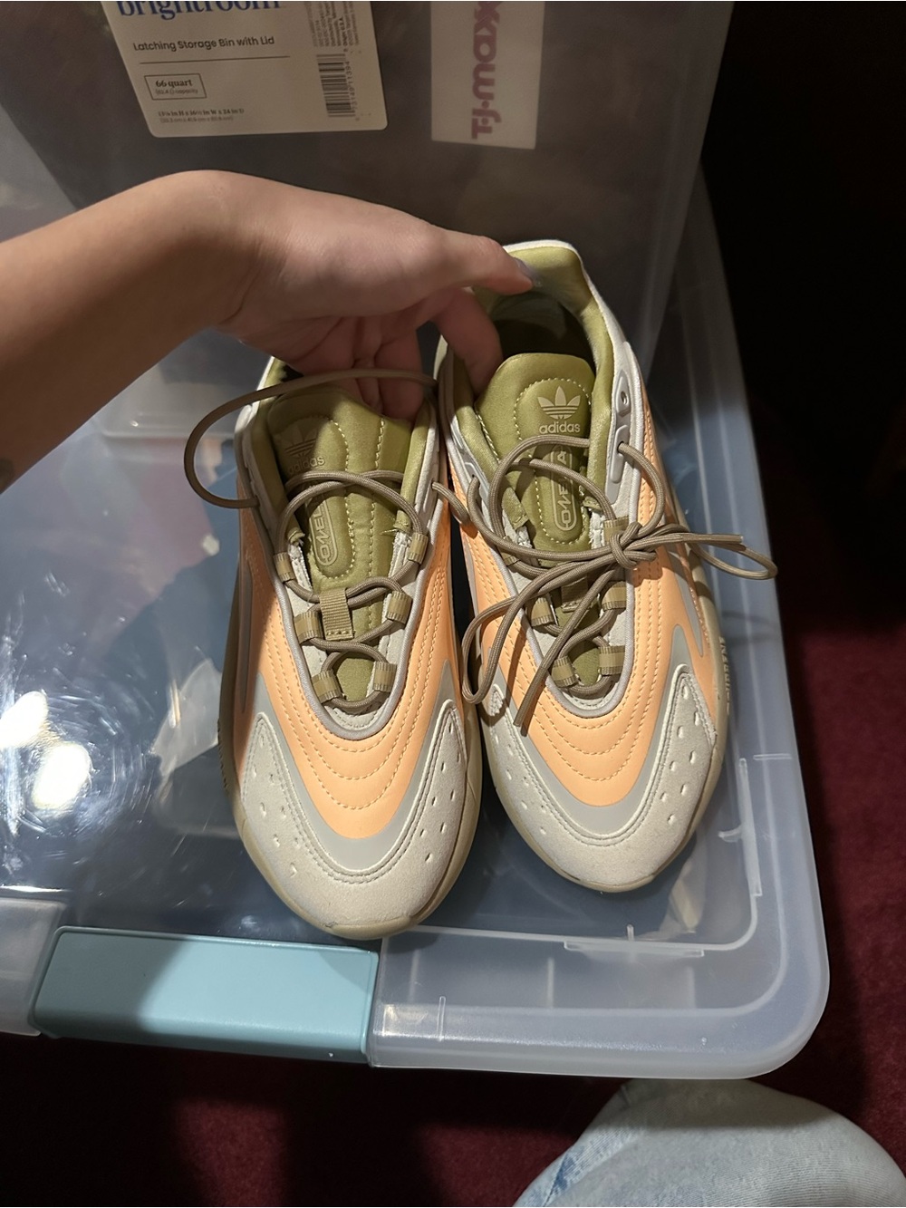 Adidas Peach & Olive Green/brown Sneakers